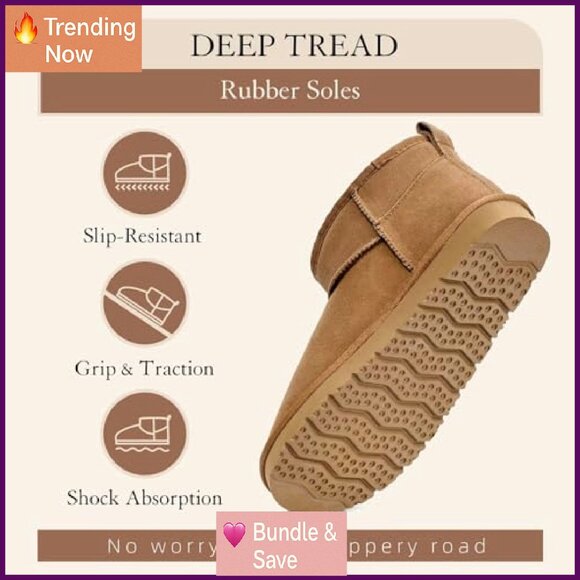 Genuine Suede Ankle Boots Women's Winter Snow Boots Fur Lined - Picture 6 of 8